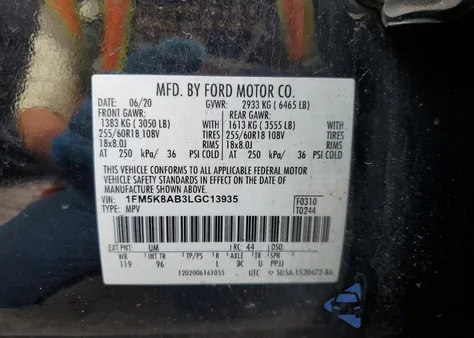 2020 Ford Explorer Police Interceptor from USA, damaged, VIN 1FM5K8AB3LGC13935